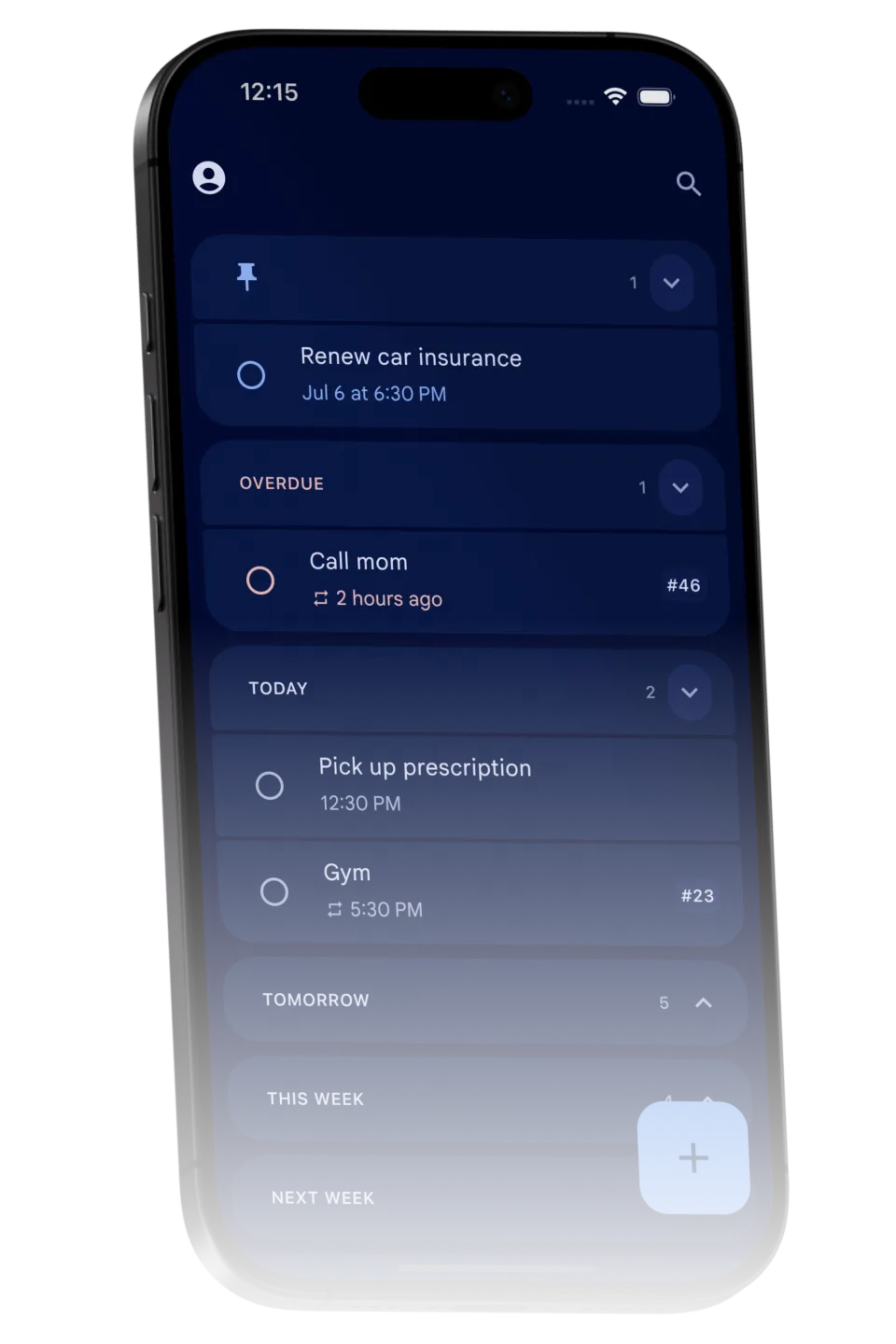 Recaal reminders organized by importance and time